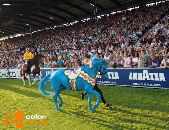Das schwedische Dala Pferd für die Eröffnungsfeier CHIO Aachen 2018, Horse-Painting, Marlies Brinker, Bodypainting, color-diving, fotoshooting, Messen